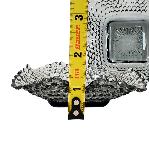 Vtg 1970s Federal Glass Smokey Trinket Candy Dish Diamond Cut Square Decorative - Picture 4 of 8